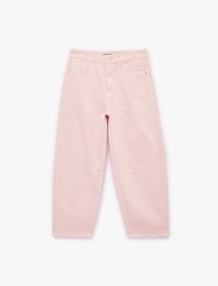 Pamuklu Rahat Kalıp Düğmeli Cepli Balon Pantolon - Balloon Jeans