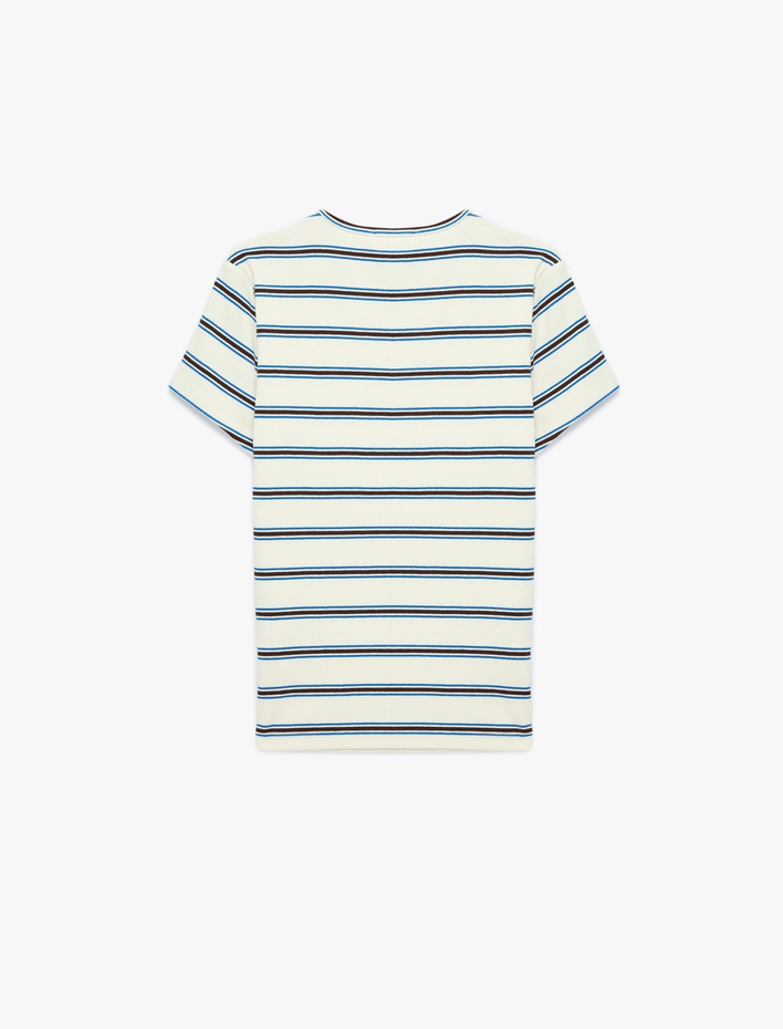  Çizgili Pamuklu Bisiklet Yaka Kısa Kollu Slim Fit Tişört