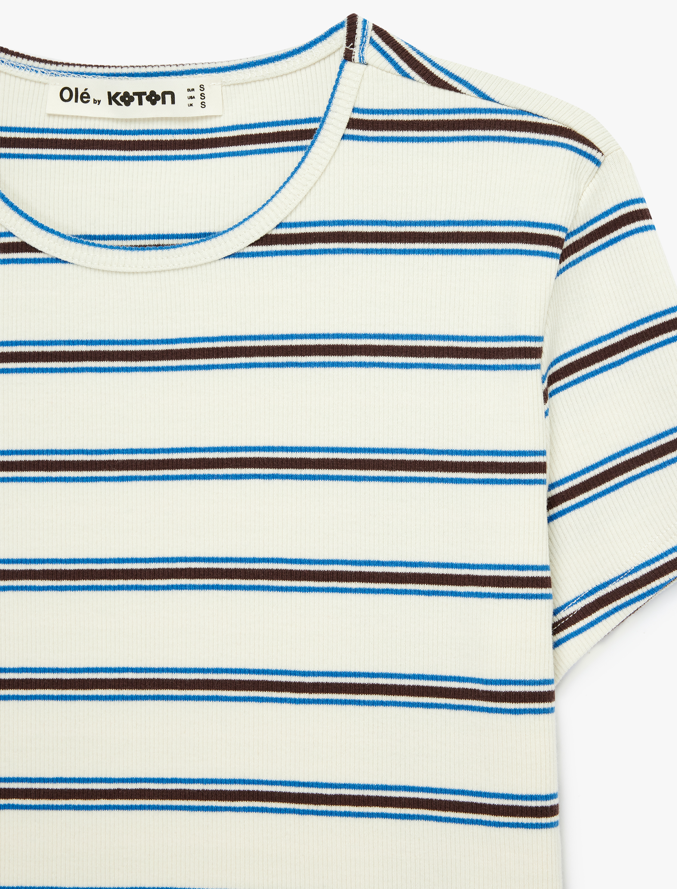   Çizgili Pamuklu Bisiklet Yaka Kısa Kollu Slim Fit Tişört