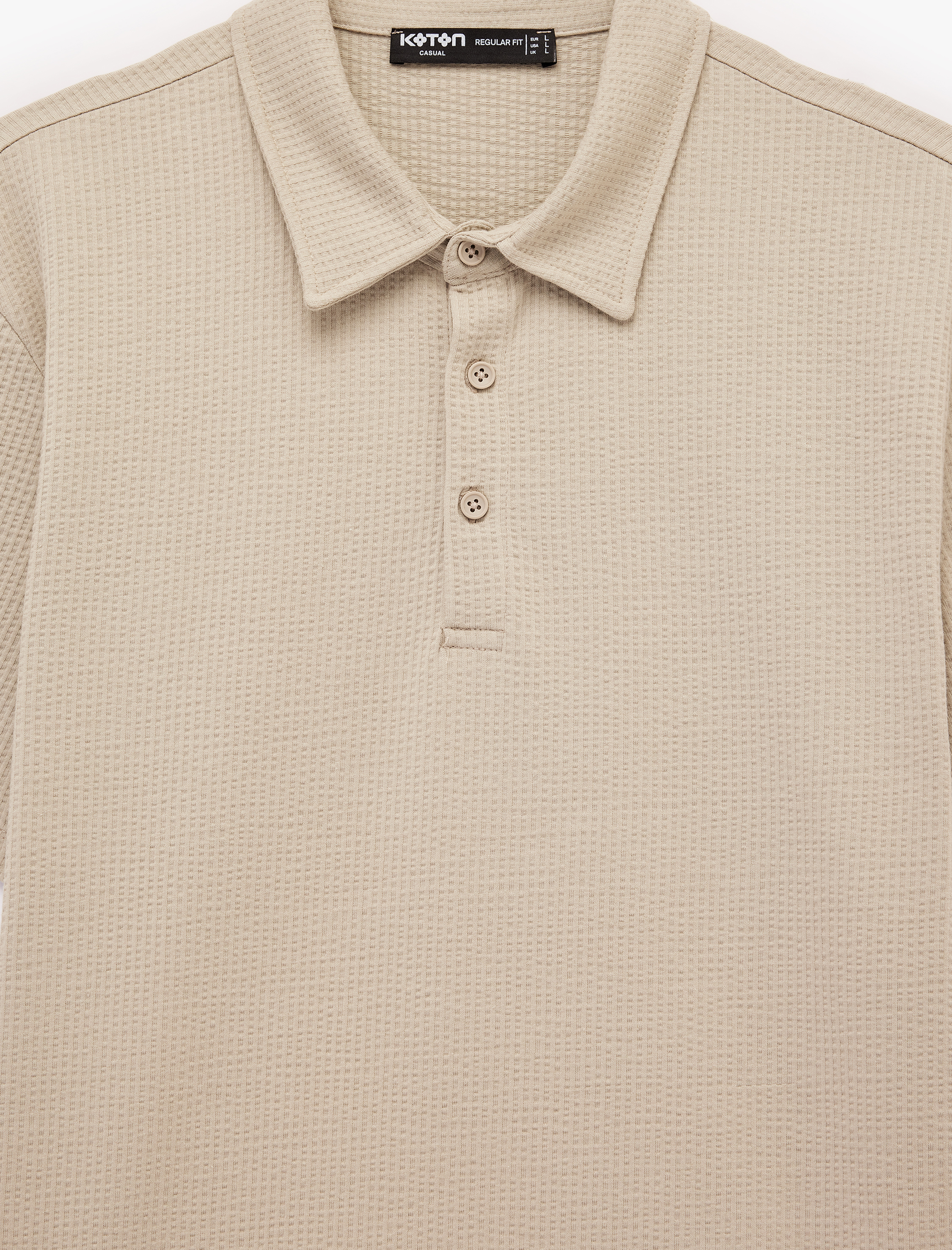   Regular Fit Kısa Kollu Dokulu Pamuklu Polo Yaka Tişört