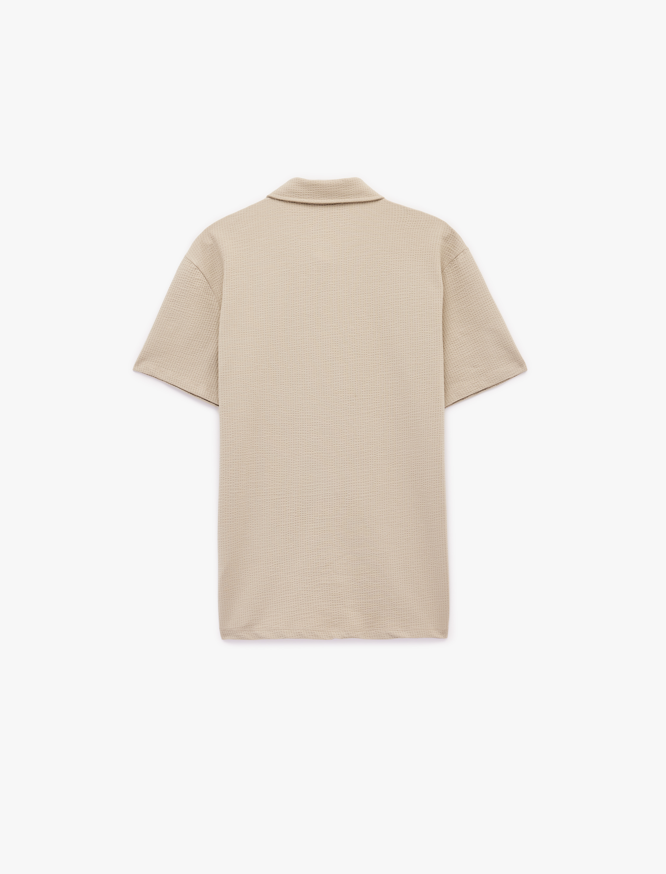   Regular Fit Kısa Kollu Dokulu Pamuklu Polo Yaka Tişört
