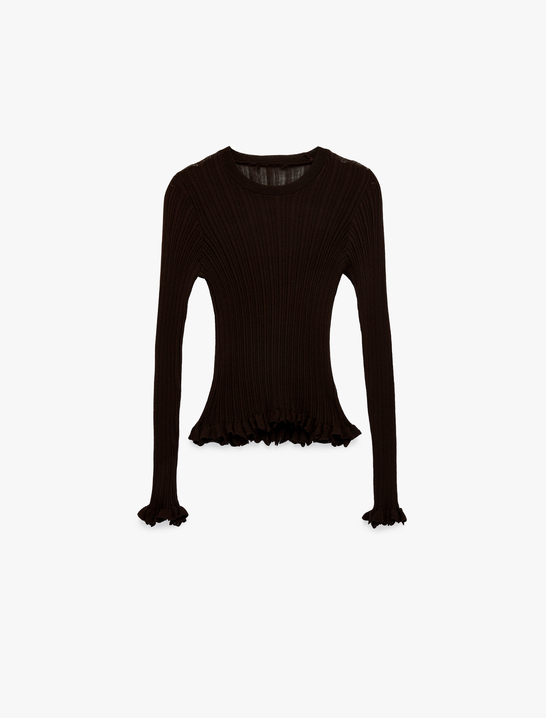   Uzun Kollu Bisiklet Yaka Fırfır Detaylı Viskon Triko Kazak