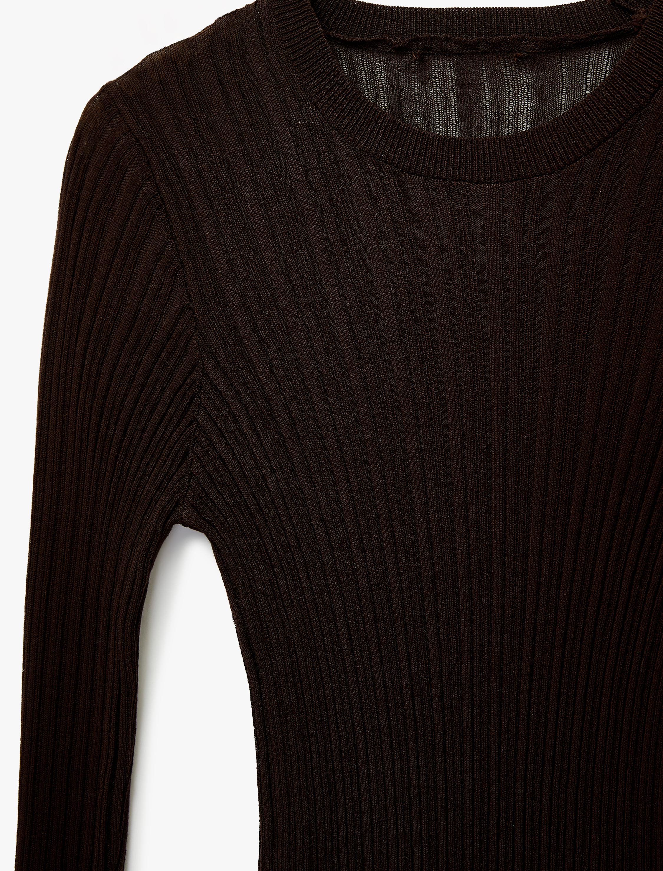   Uzun Kollu Bisiklet Yaka Fırfır Detaylı Viskon Triko Kazak