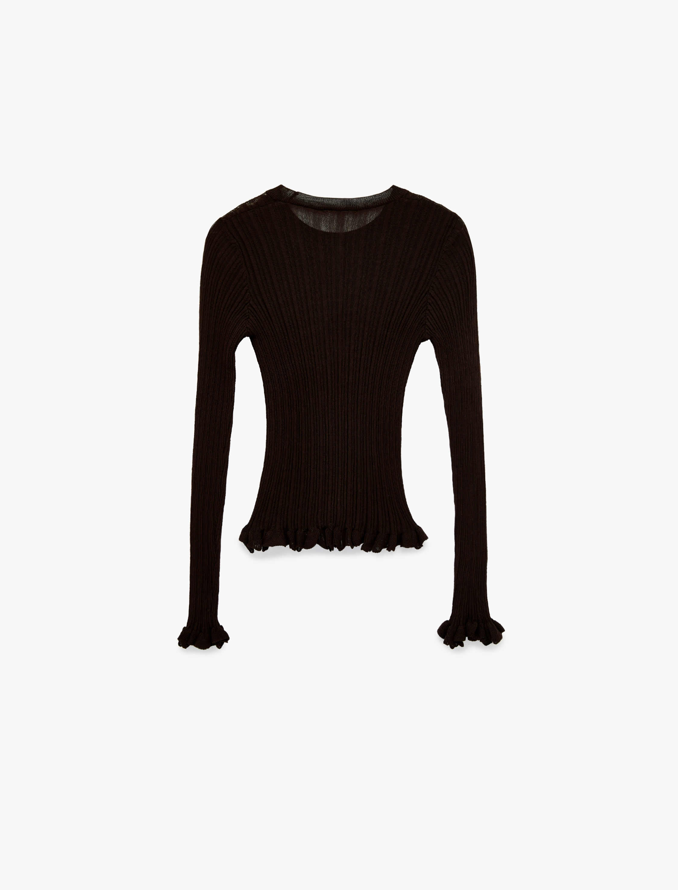   Uzun Kollu Bisiklet Yaka Fırfır Detaylı Viskon Triko Kazak