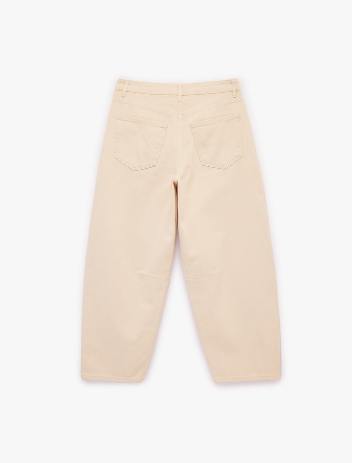  Pamuklu Rahat Kalıp Düğmeli Cepli Balon Pantolon - Balloon Jeans