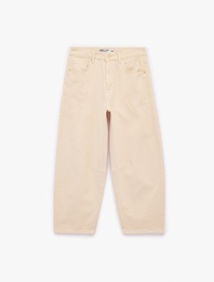 Pamuklu Rahat Kalıp Düğmeli Cepli Balon Pantolon - Balloon Jeans