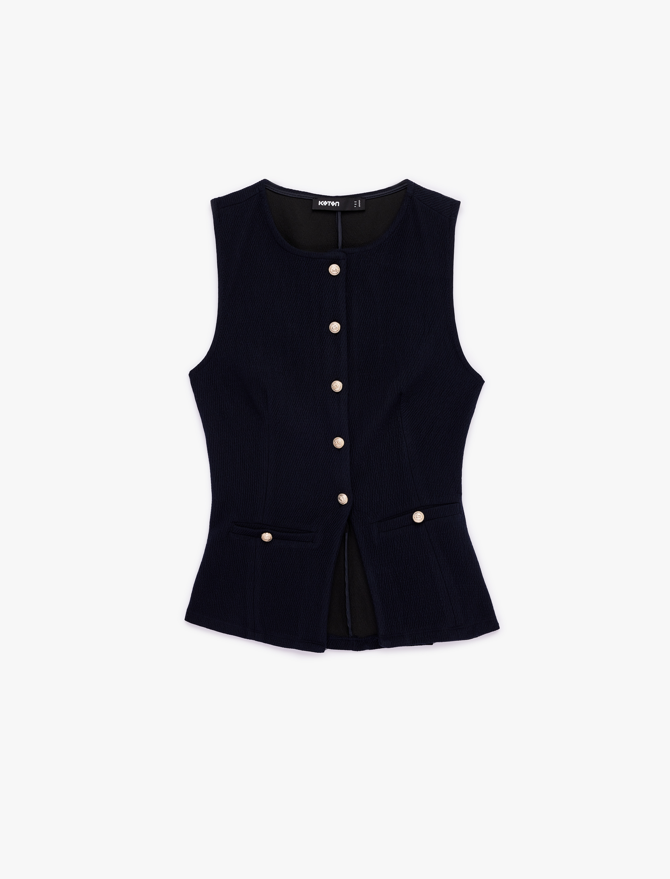   Slim Fit Düğmeli Bisiklet Yaka Peplum Kesim Yelek