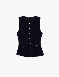 Slim Fit Düğmeli Bisiklet Yaka Peplum Kesim Yelek