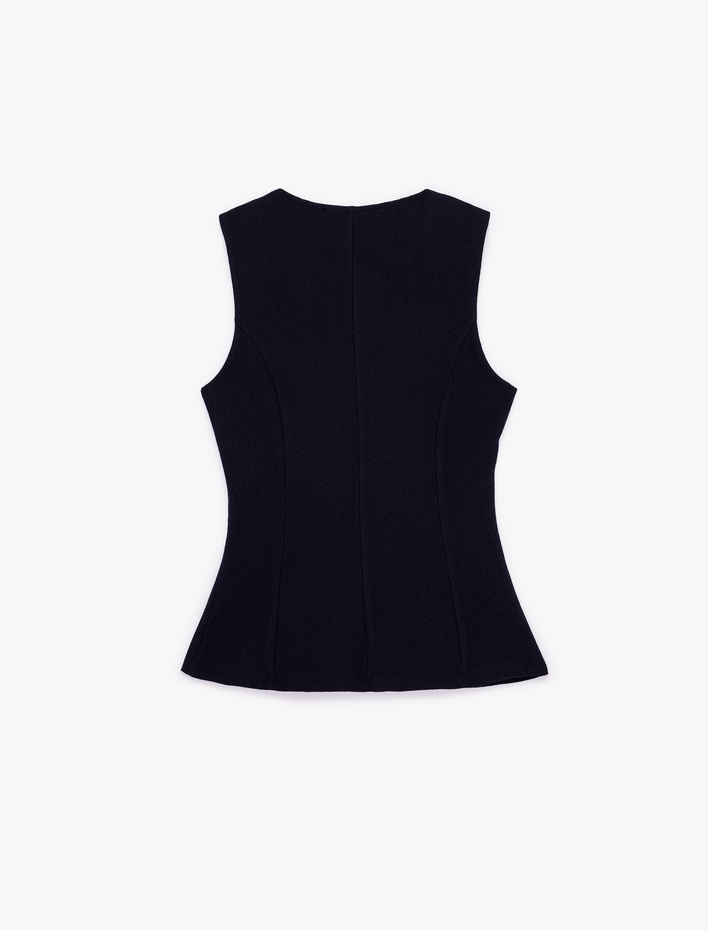  Slim Fit Düğmeli Bisiklet Yaka Peplum Kesim Yelek