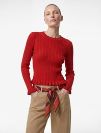 Uzun Kollu Bisiklet Yaka Fırfır Detaylı Viskon Triko Kazak