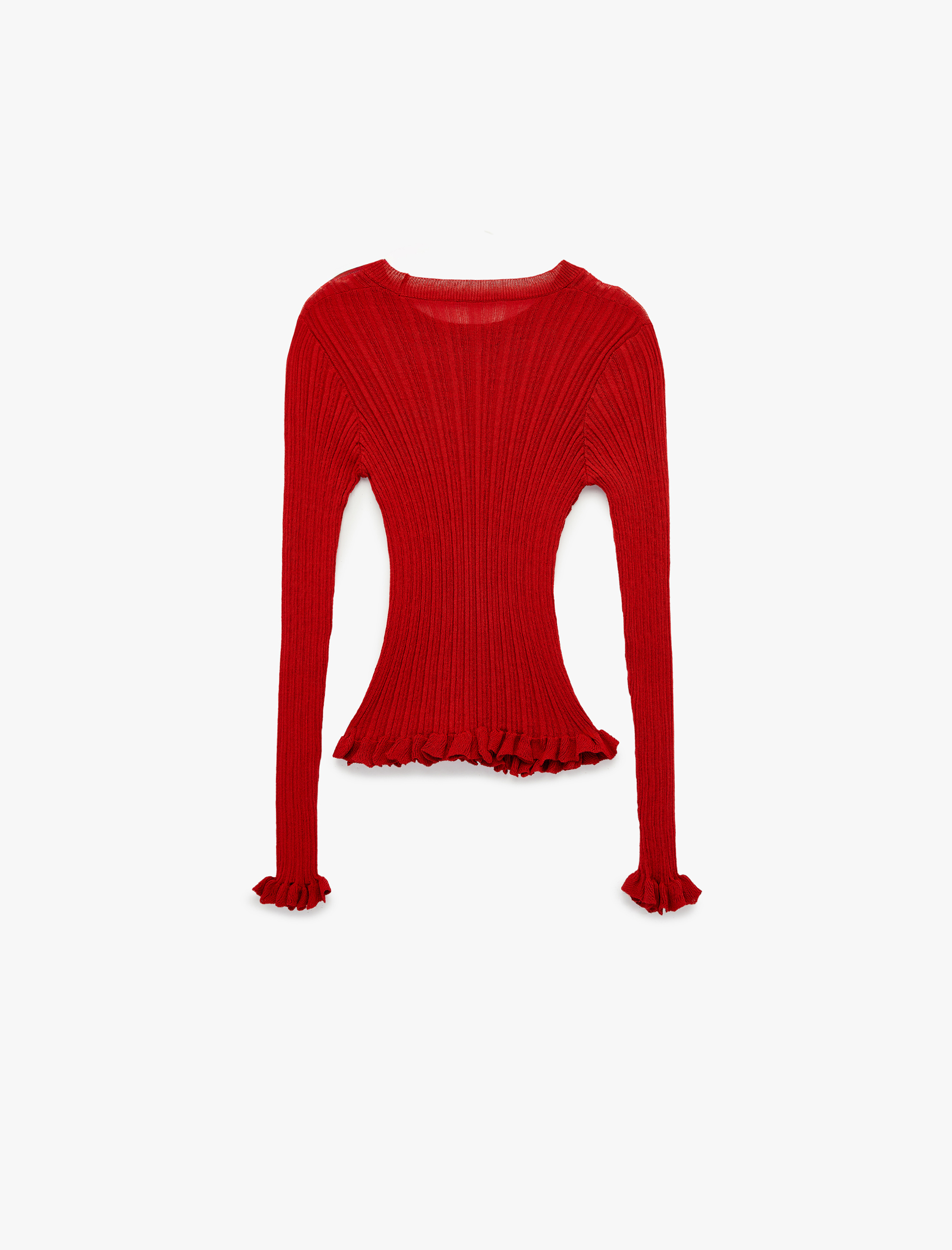   Uzun Kollu Bisiklet Yaka Fırfır Detaylı Viskon Triko Kazak