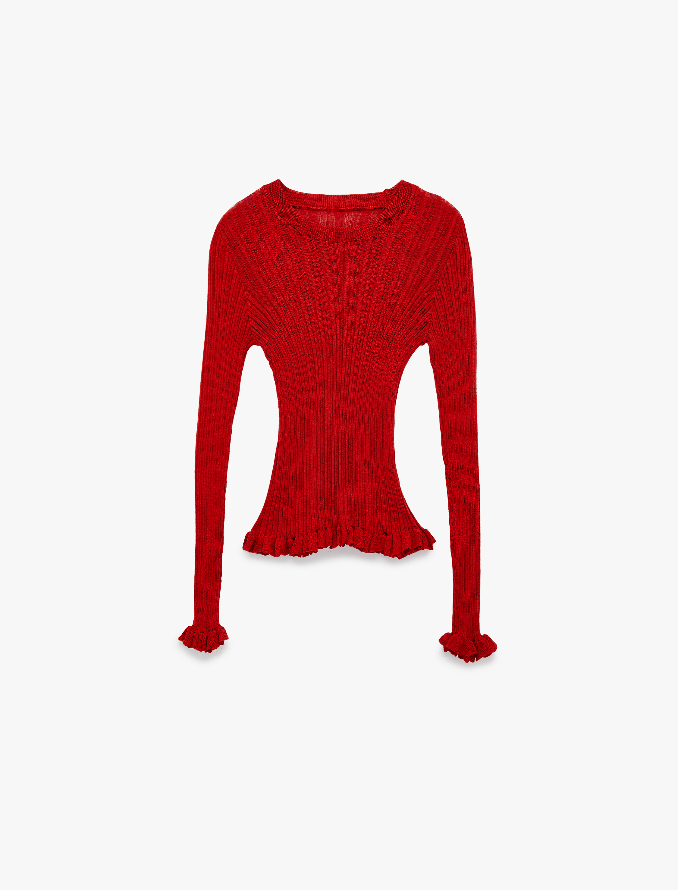   Uzun Kollu Bisiklet Yaka Fırfır Detaylı Viskon Triko Kazak