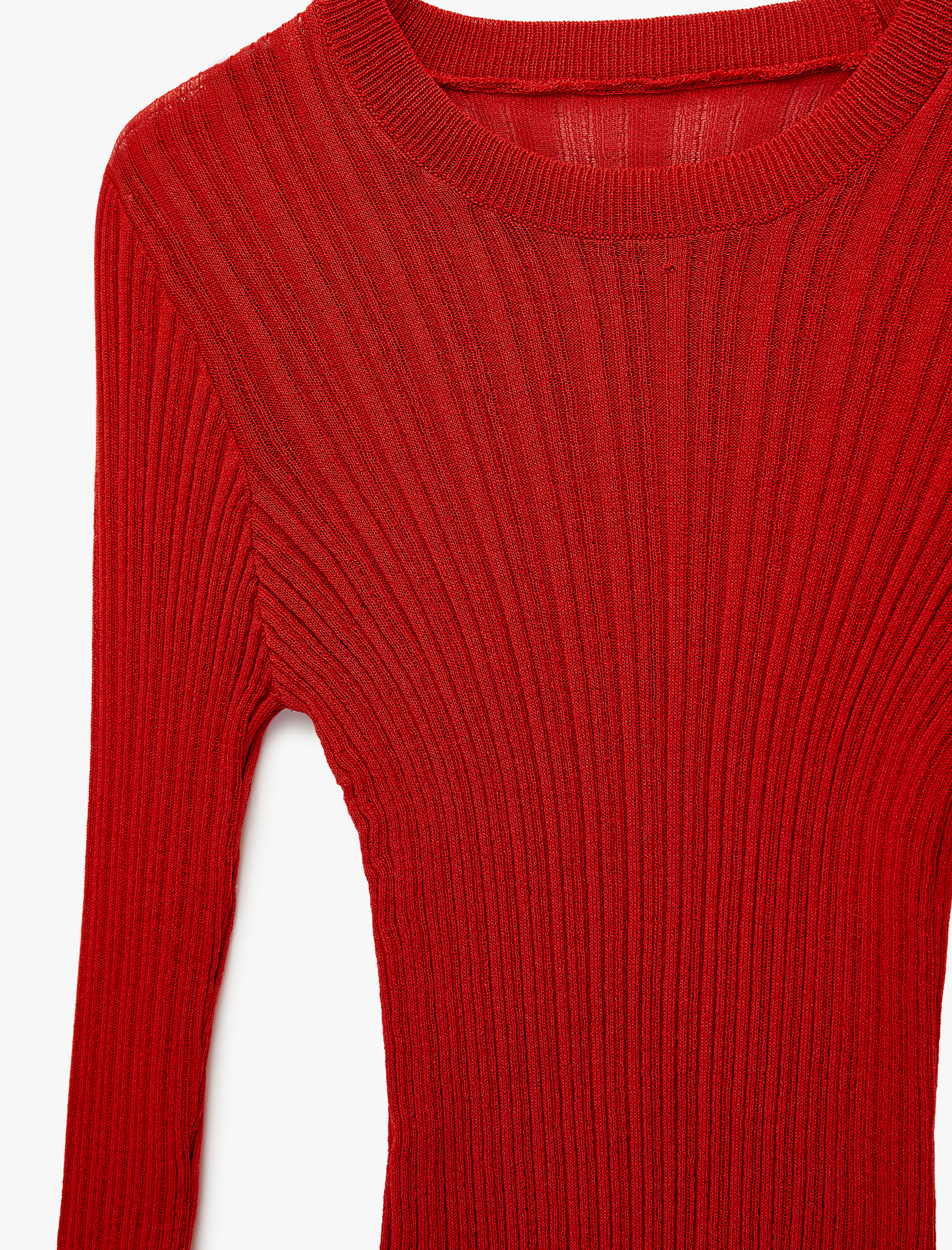   Uzun Kollu Bisiklet Yaka Fırfır Detaylı Viskon Triko Kazak