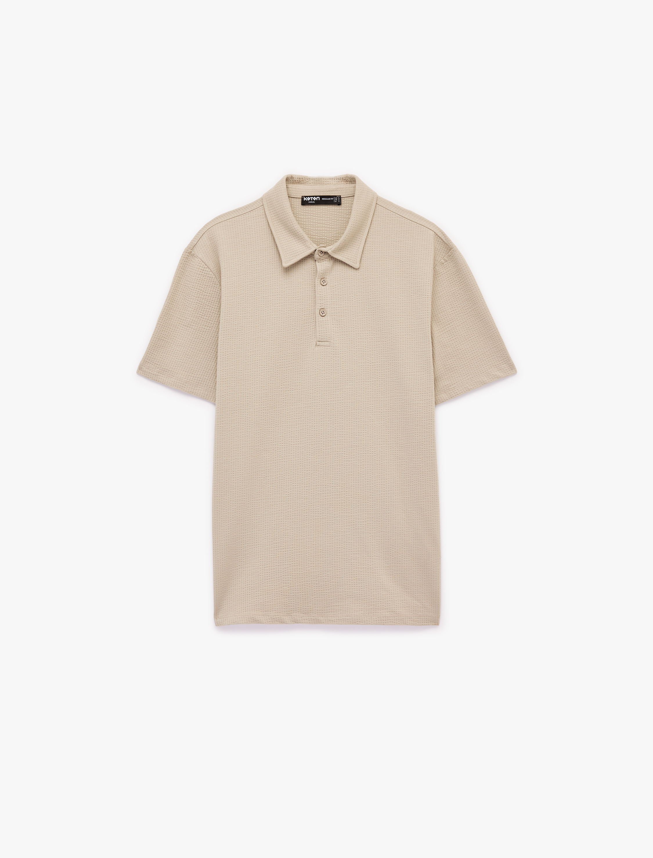   Regular Fit Kısa Kollu Dokulu Pamuklu Polo Yaka Tişört