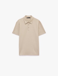 Regular Fit Kısa Kollu Dokulu Pamuklu Polo Yaka Tişört