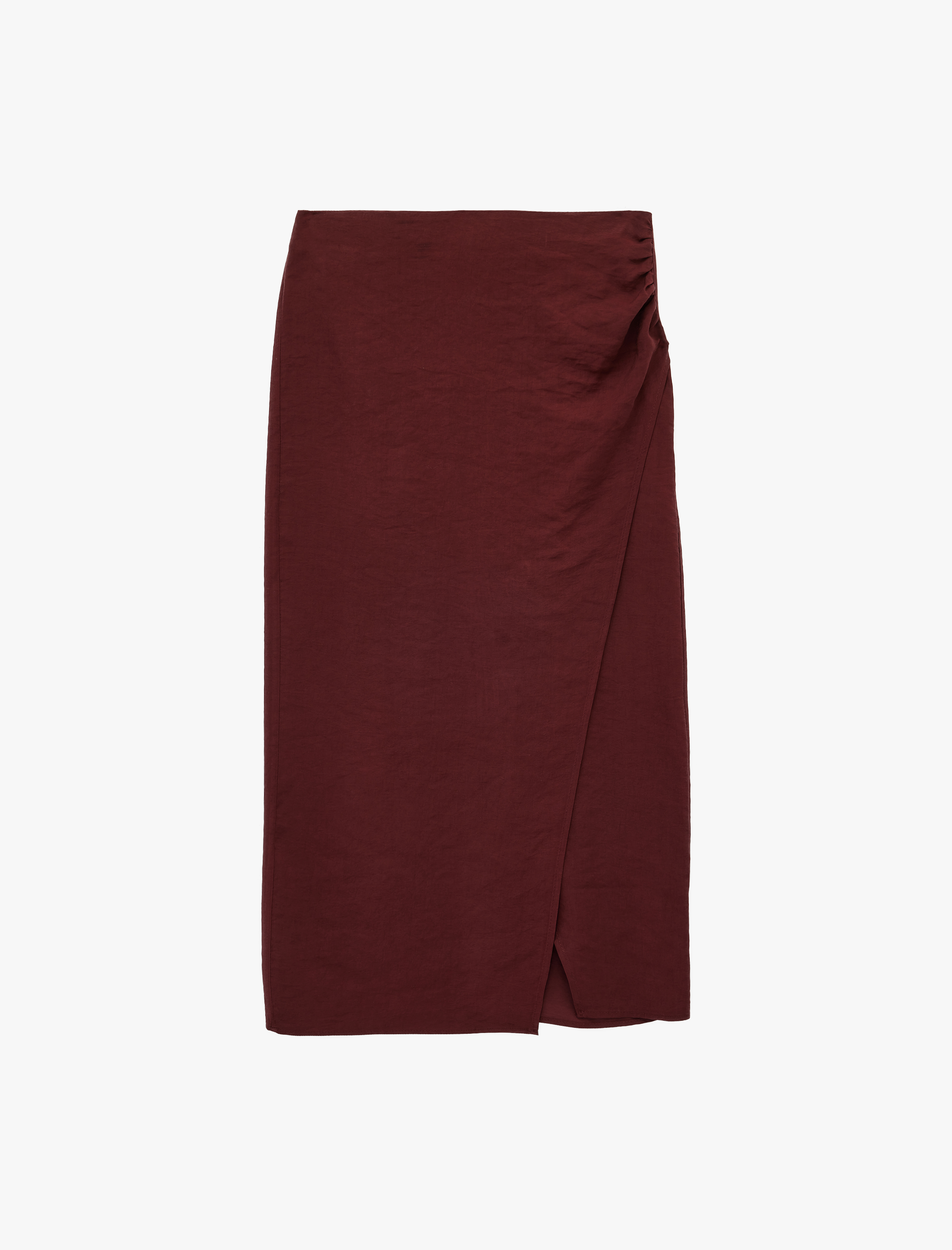   Drapeli Yırtmaç Detaylı Kruvaze Midi Etek