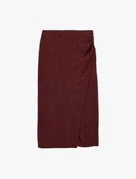 Drapeli Yırtmaç Detaylı Kruvaze Midi Etek