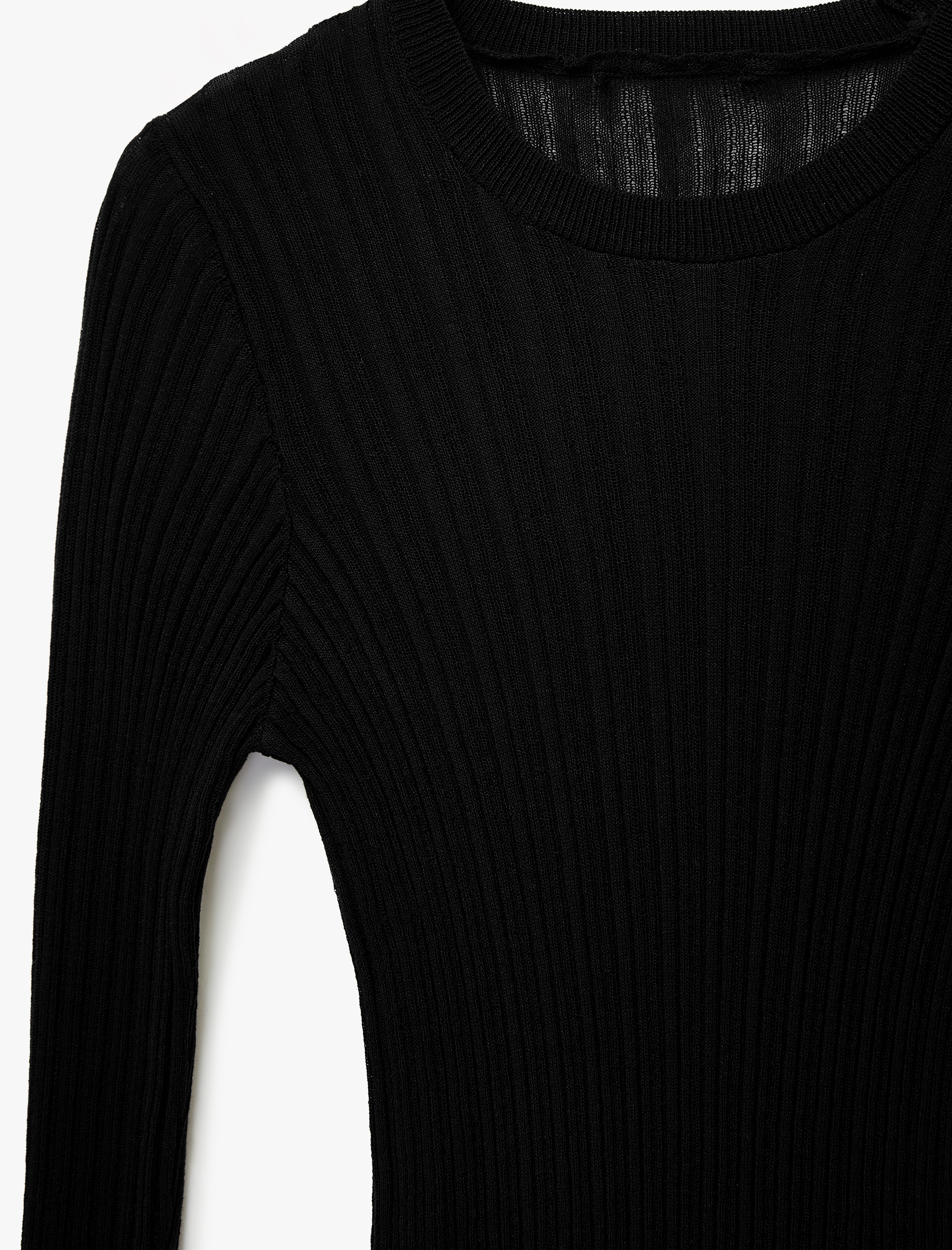   Uzun Kollu Bisiklet Yaka Fırfır Detaylı Viskon Triko Kazak