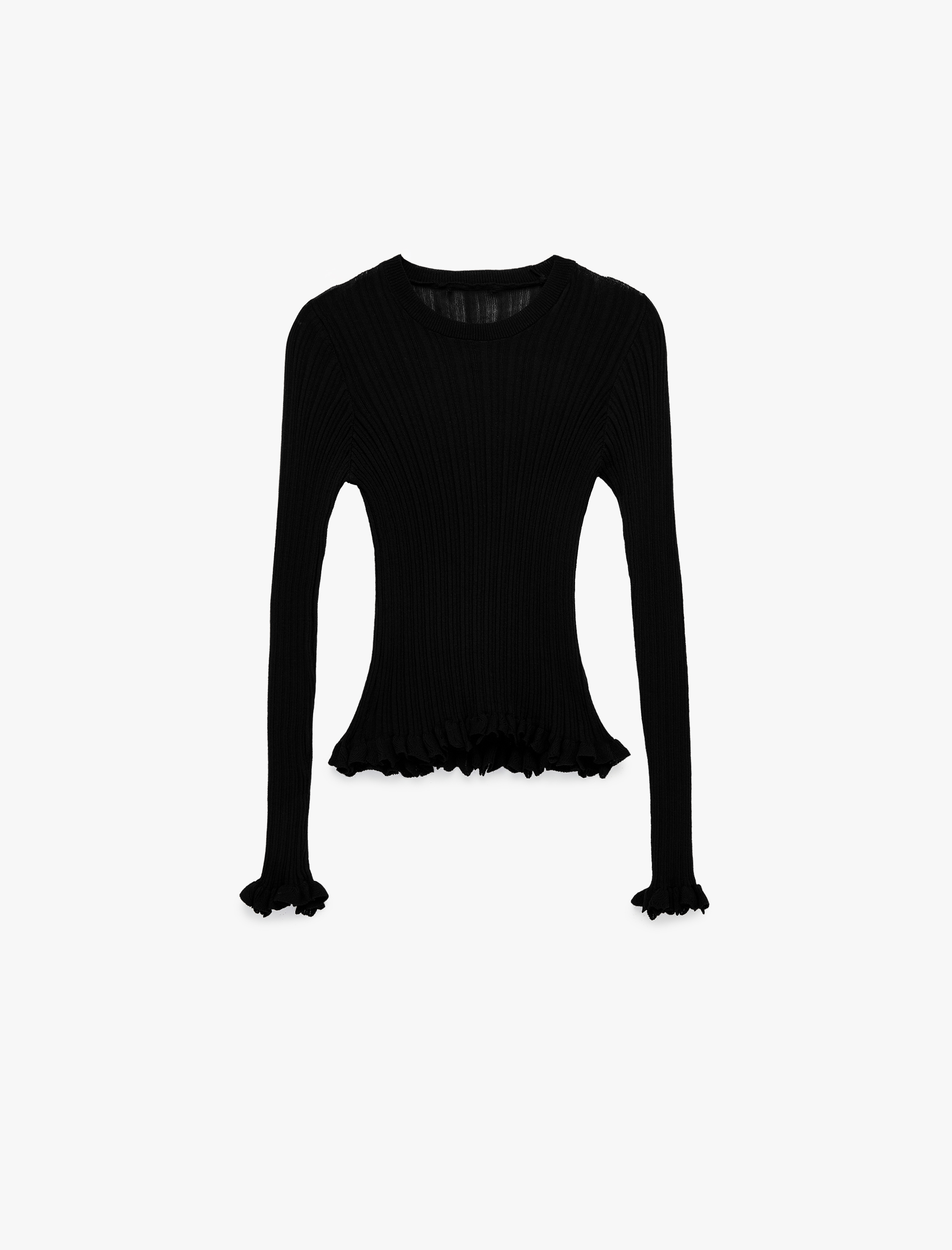   Uzun Kollu Bisiklet Yaka Fırfır Detaylı Viskon Triko Kazak