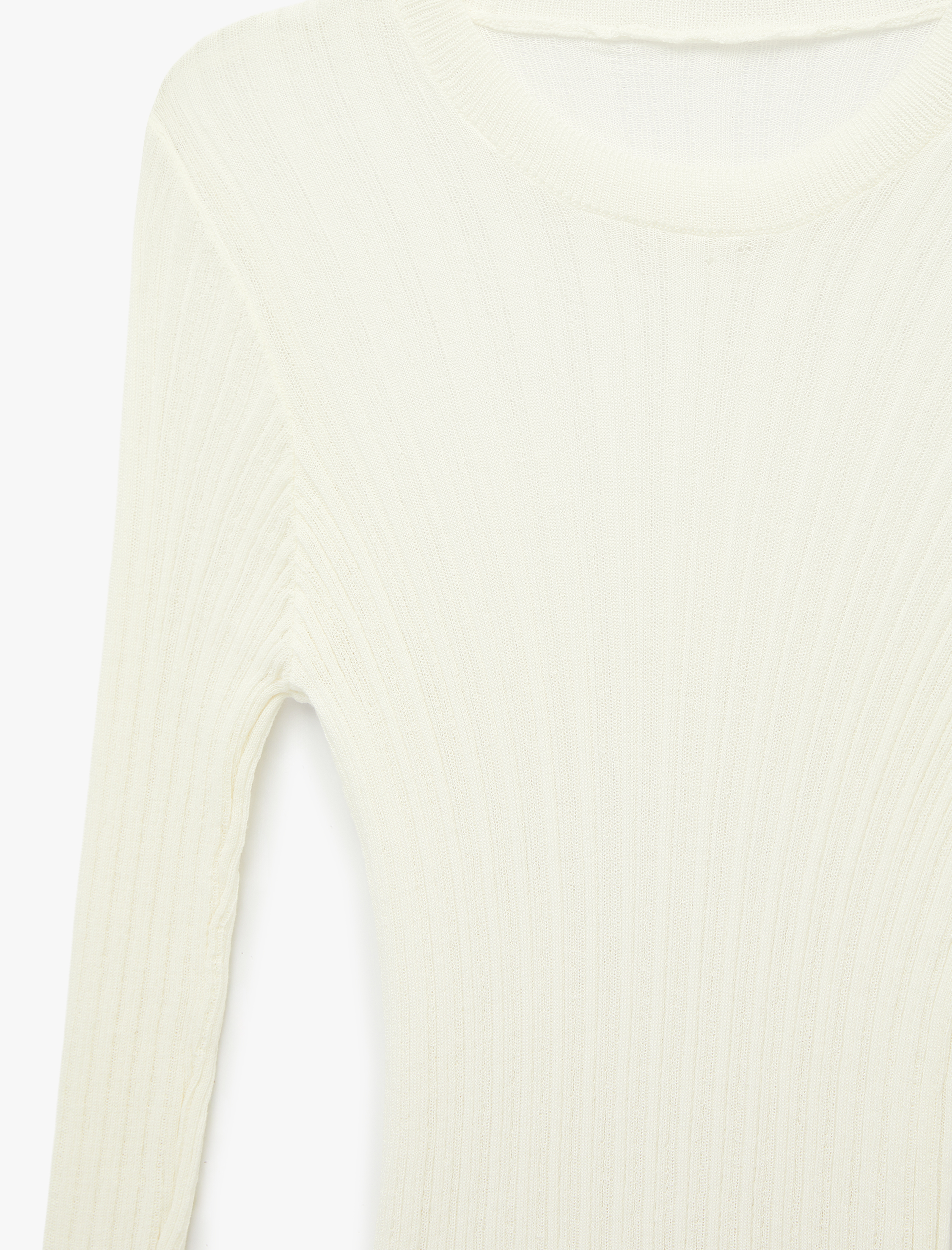   Uzun Kollu Bisiklet Yaka Fırfır Detaylı Viskon Triko Kazak