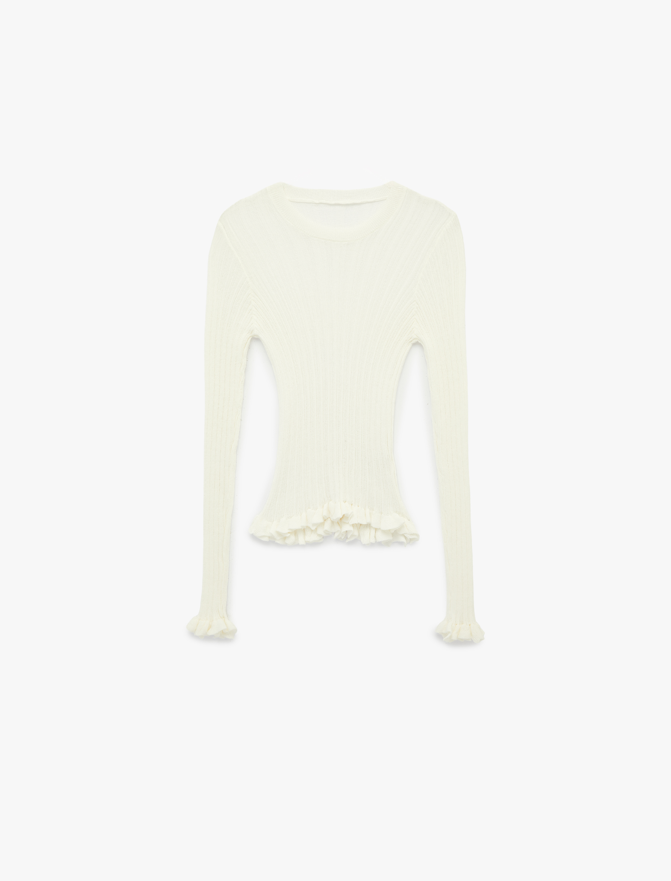   Uzun Kollu Bisiklet Yaka Fırfır Detaylı Viskon Triko Kazak