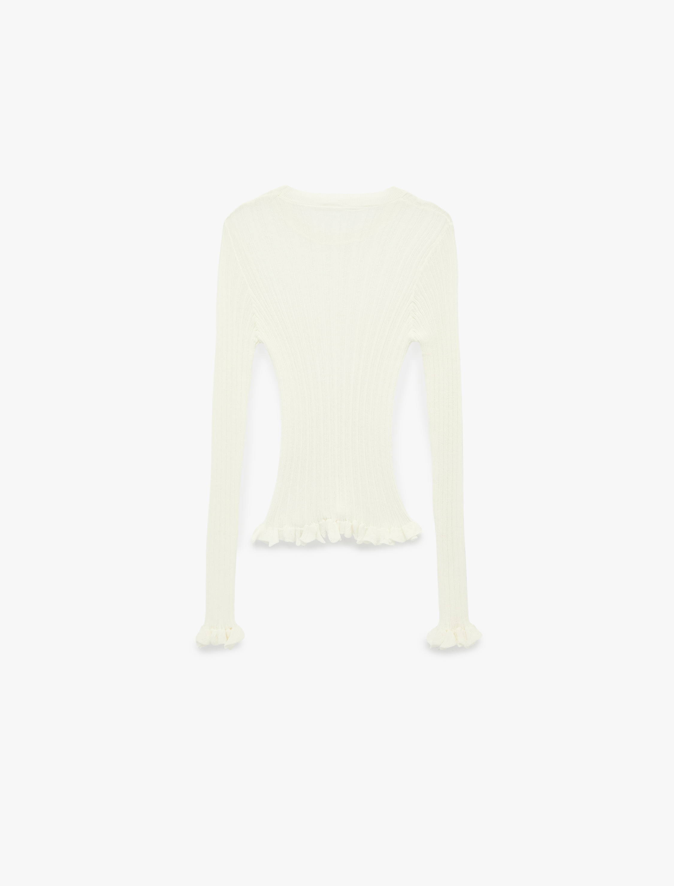   Uzun Kollu Bisiklet Yaka Fırfır Detaylı Viskon Triko Kazak