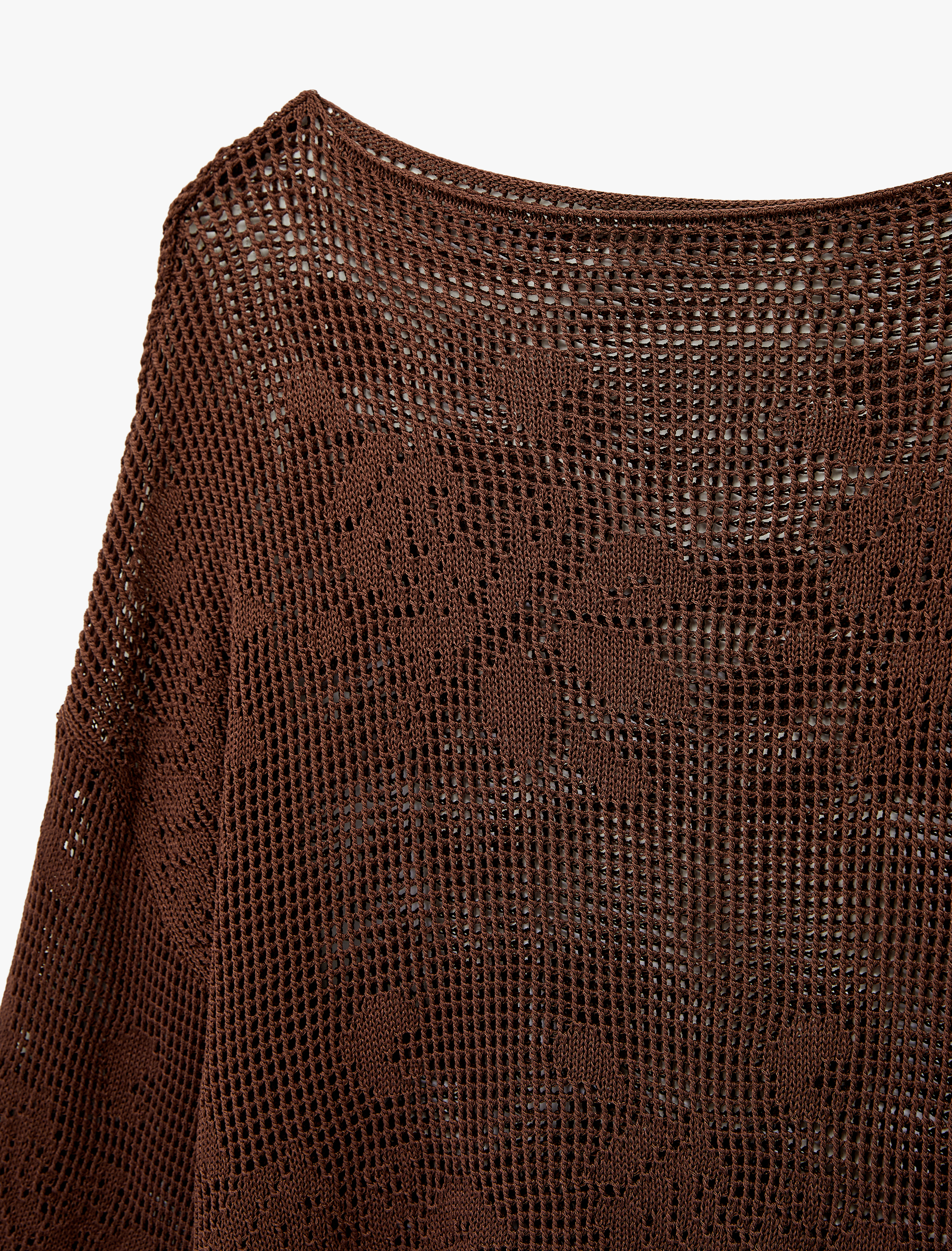   Geniş Uzun Kollu Kayık Yaka Kroşe Ajurlu Kazak