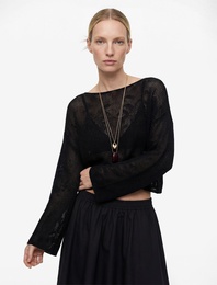 Geniş Uzun Kollu Kayık Yaka Kroşe Ajurlu Kazak