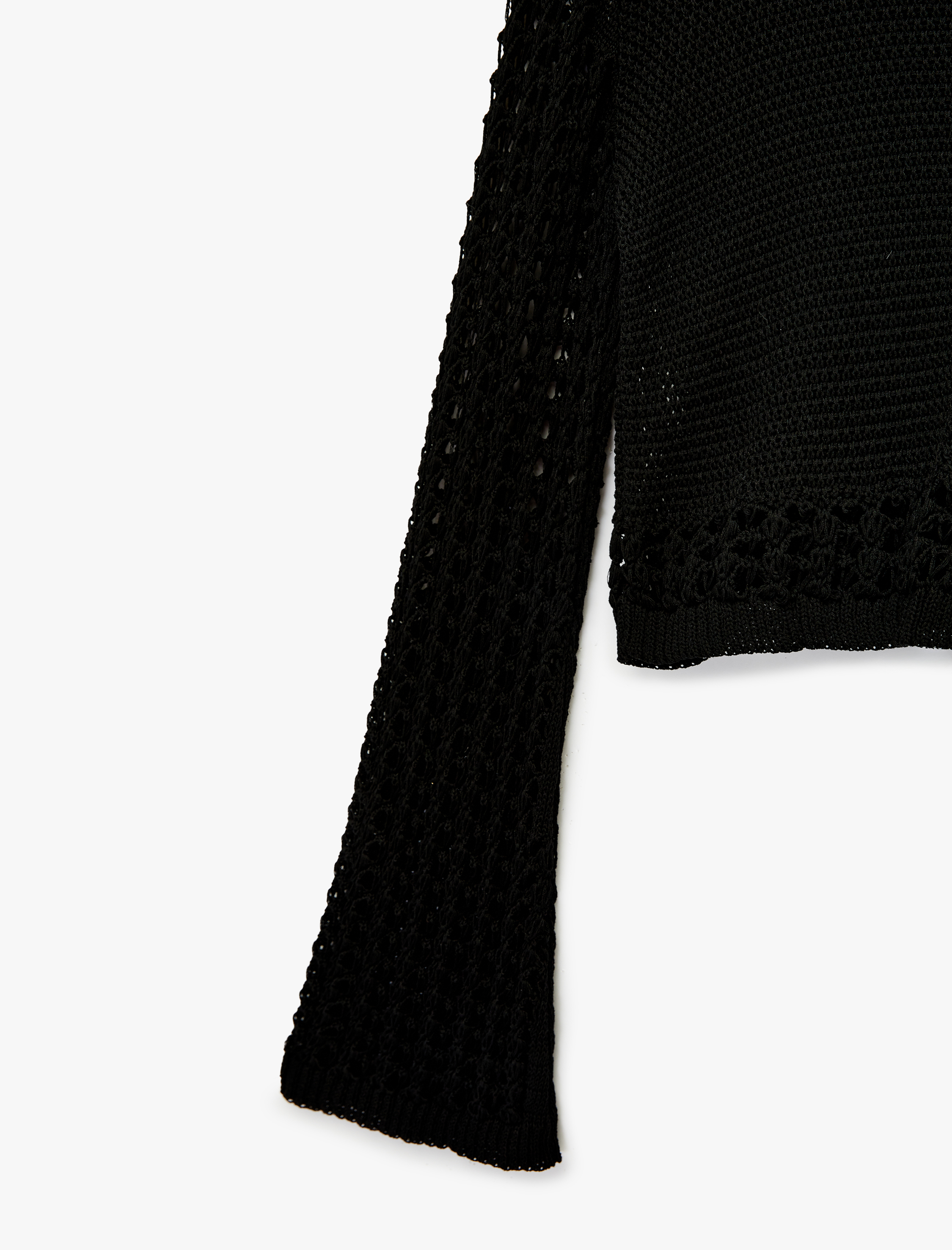   Geniş Uzun Kollu Yuvarlak Yaka Kroşe Ajurlu Crop Kazak