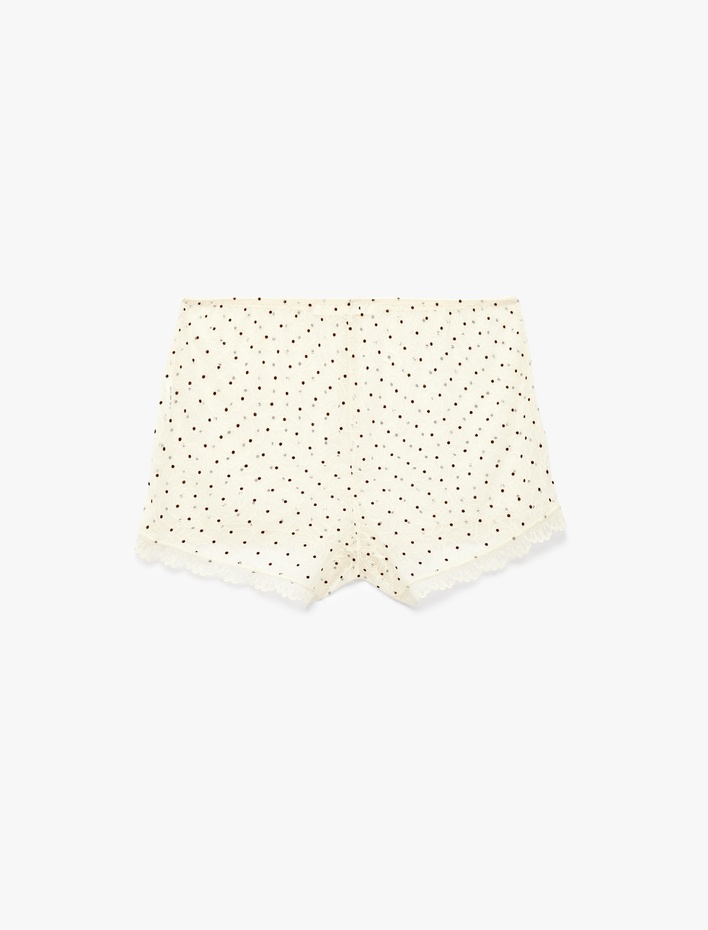  Puantiye Desenli Dantelli Mini Şort Pijama Altı