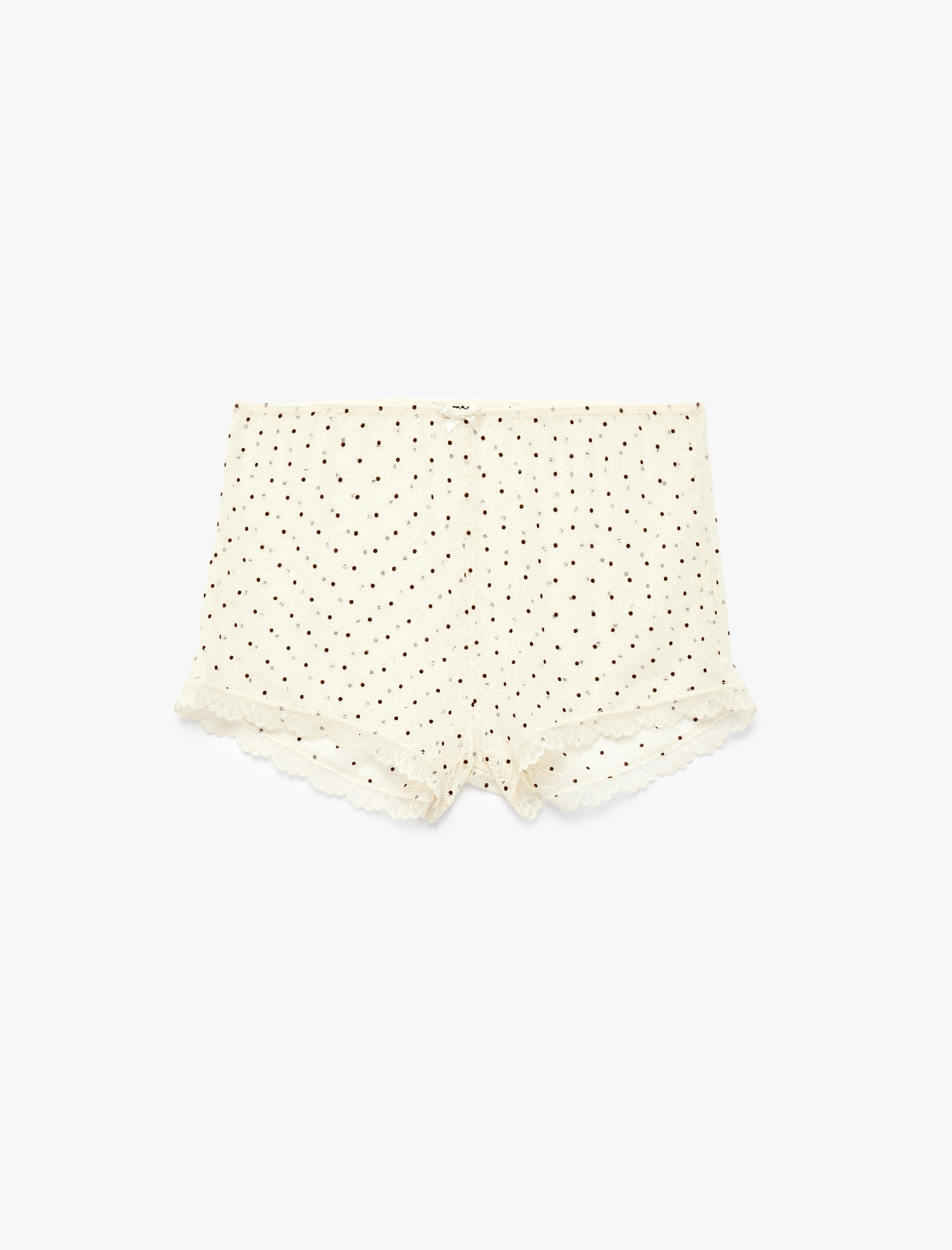   Puantiye Desenli Dantelli Mini Şort Pijama Altı