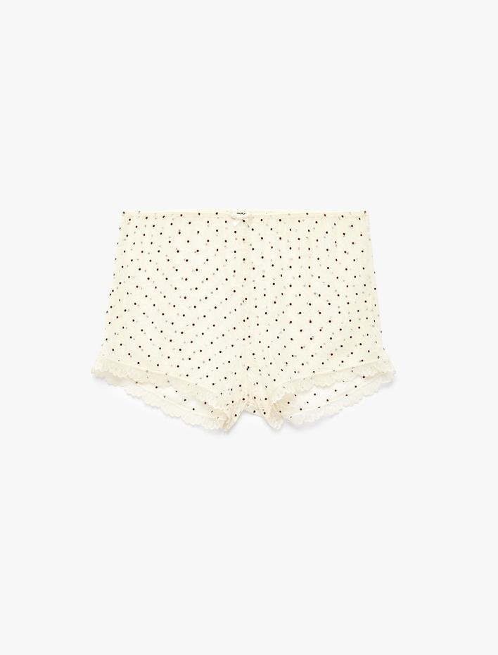  Puantiye Desenli Dantelli Mini Şort Pijama Altı