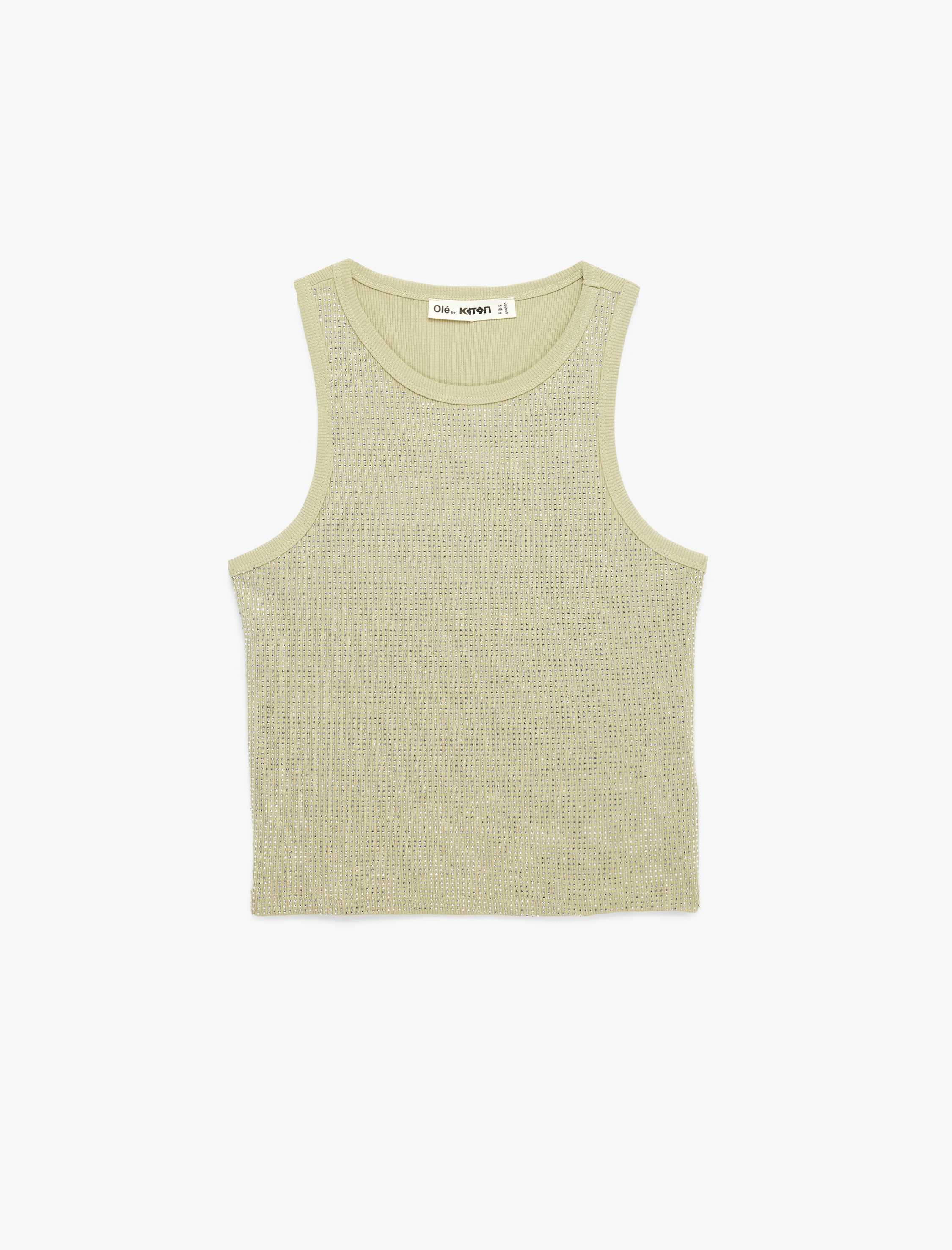   Pamuklu Taş Detaylı Kolsuz Bisiklet Yaka Bluz