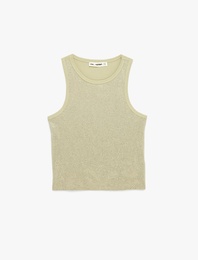 Pamuklu Taş Detaylı Kolsuz Bisiklet Yaka Bluz