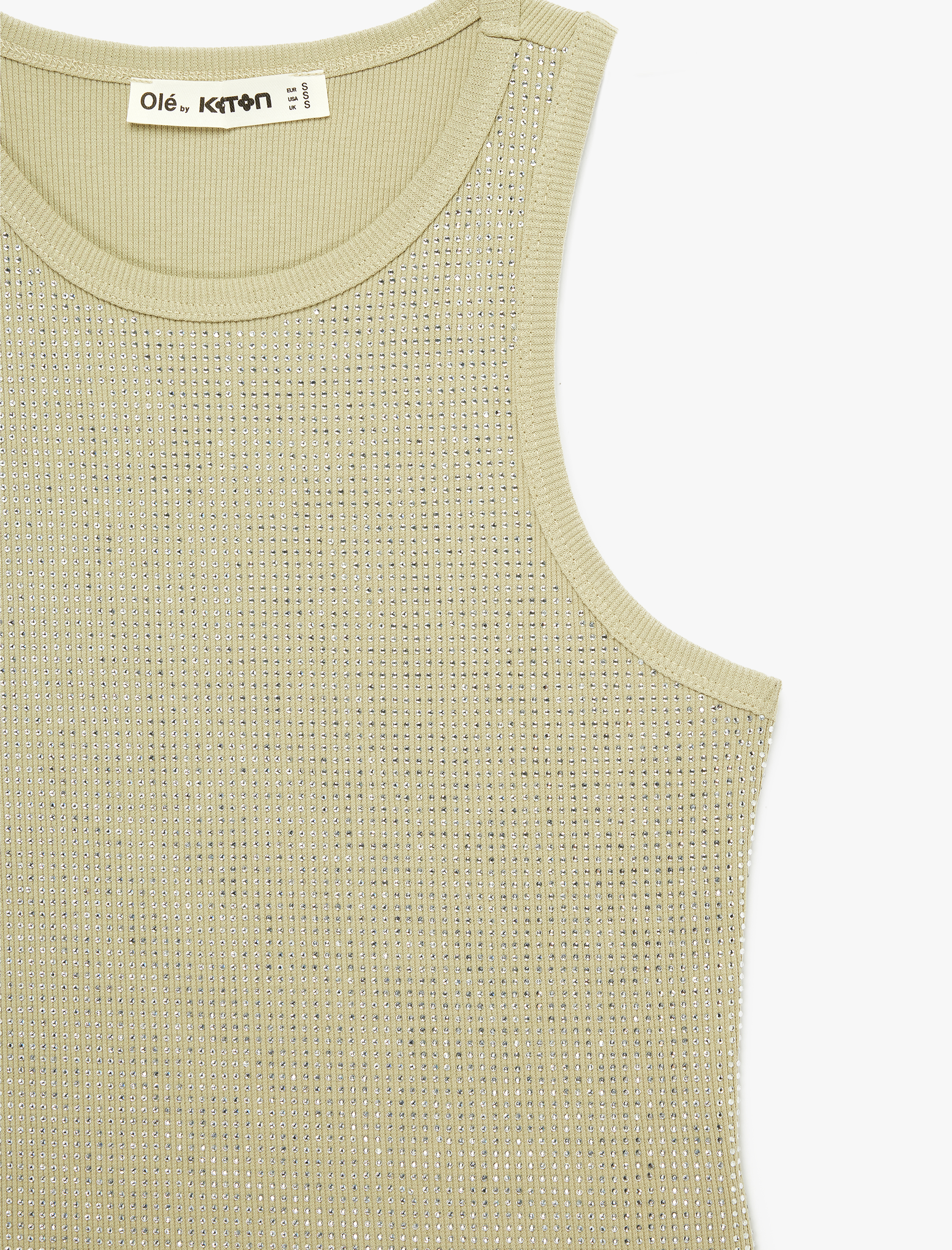   Pamuklu Taş Detaylı Kolsuz Bisiklet Yaka Bluz