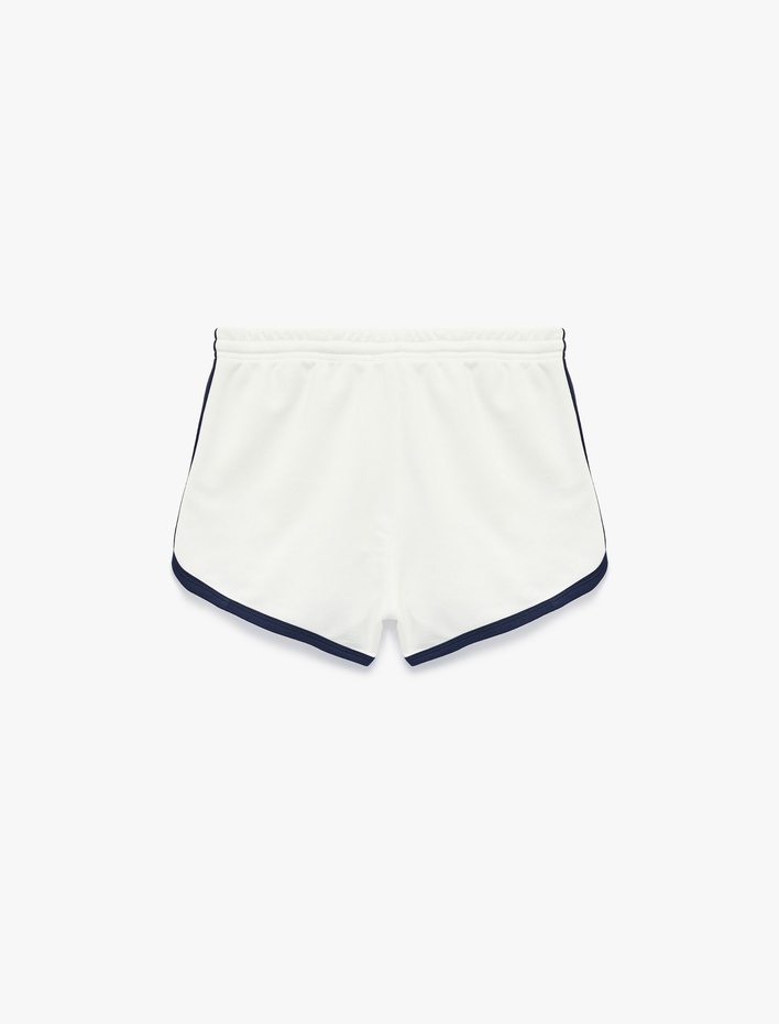  Nakışlı Pamuklu Biyeli Beli Bağcıklı Mini Şort