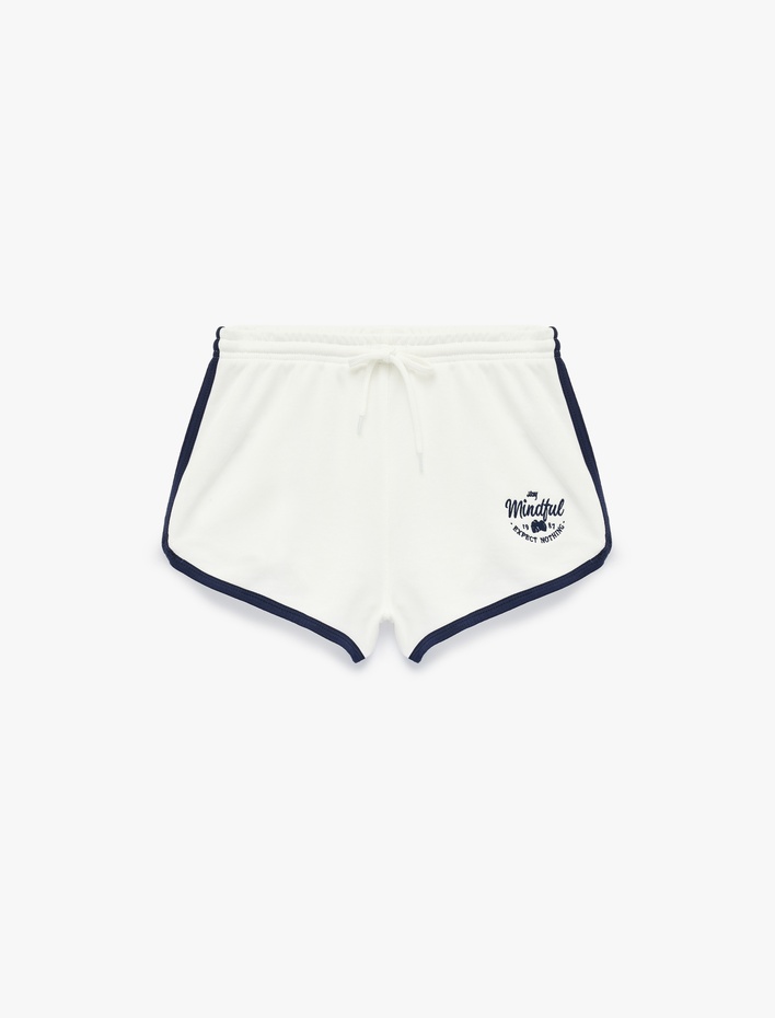  Nakışlı Pamuklu Biyeli Beli Bağcıklı Mini Şort