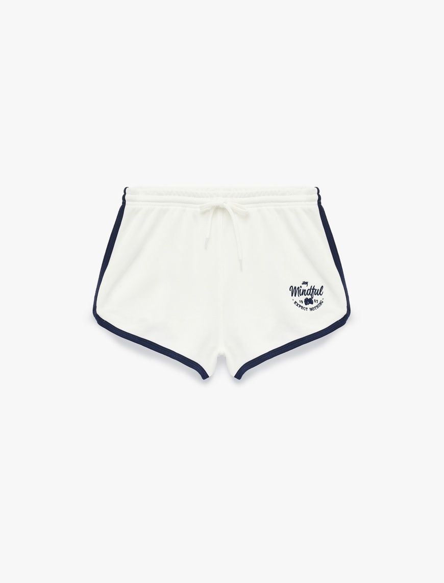 Koton Kadın Nakışlı Pamuklu Biyeli Beli Bağcıklı Mini Şort