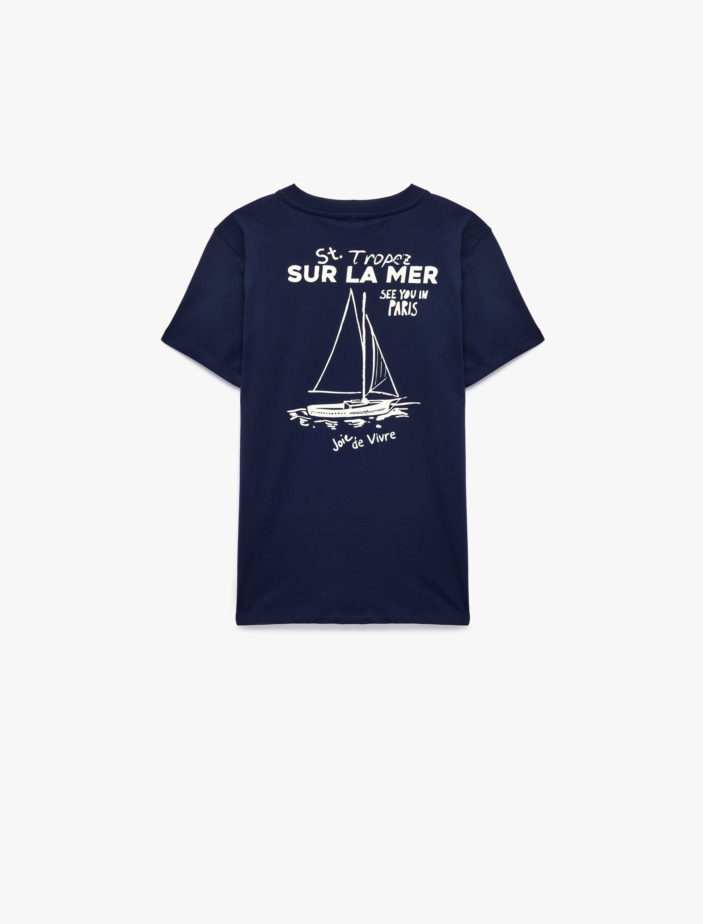  Erkek Çocuk Pamuklu Bisiklet Yaka Kısa Kollu Denizci Temalı Arkası Baskılı Tişört