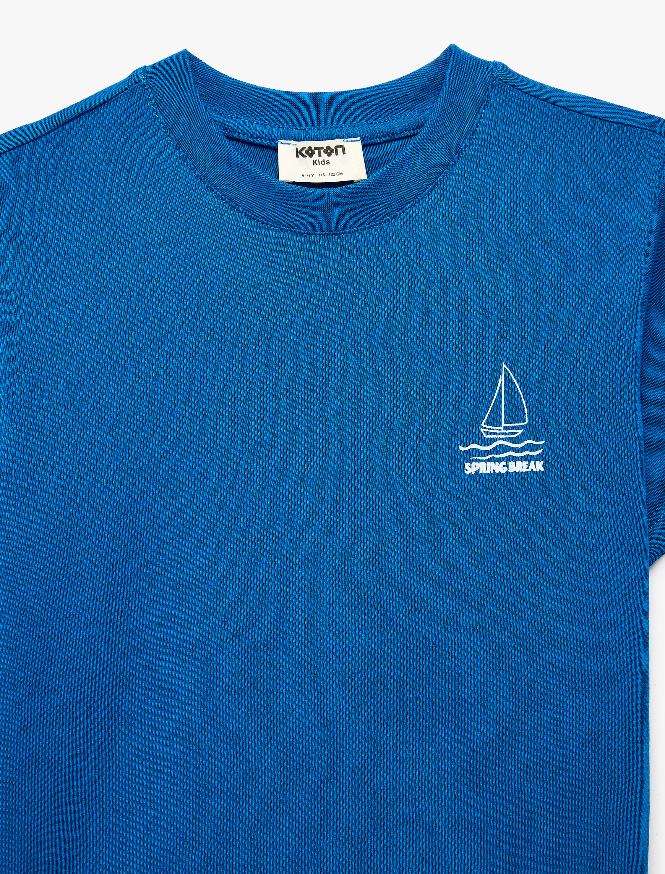  Erkek Çocuk Pamuklu Kısa Kollu Bisiklet Yaka Denizci Temalı Arkası Baskılı Tişört