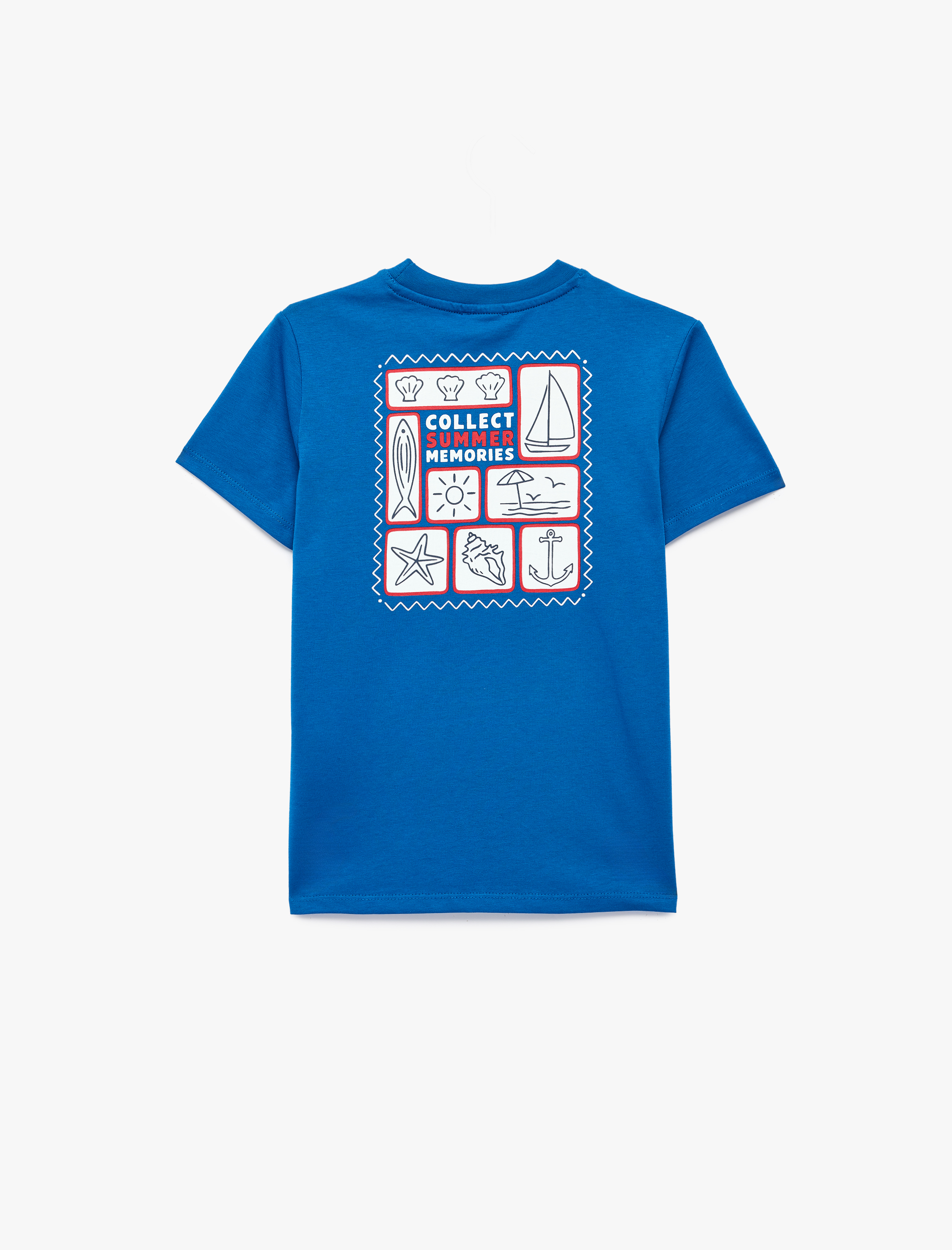  Erkek Çocuk Pamuklu Kısa Kollu Bisiklet Yaka Denizci Temalı Arkası Baskılı Tişört