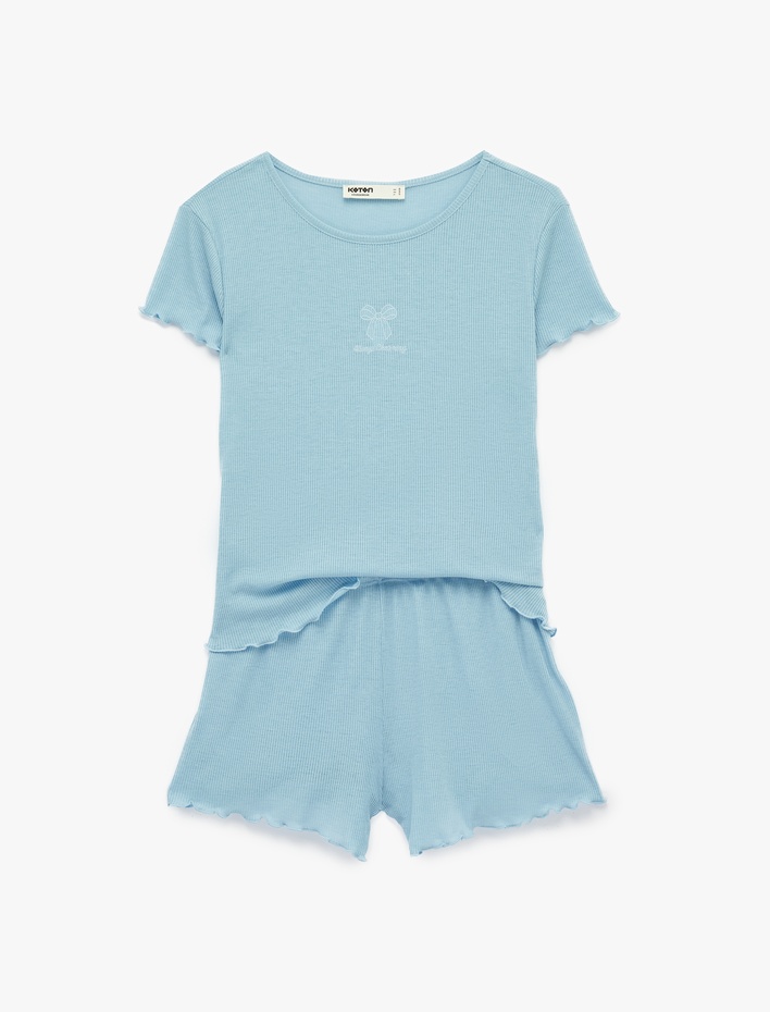  Kaşkorse Fiyonk İşleme Detaylı Şortlu Pijama Takımı