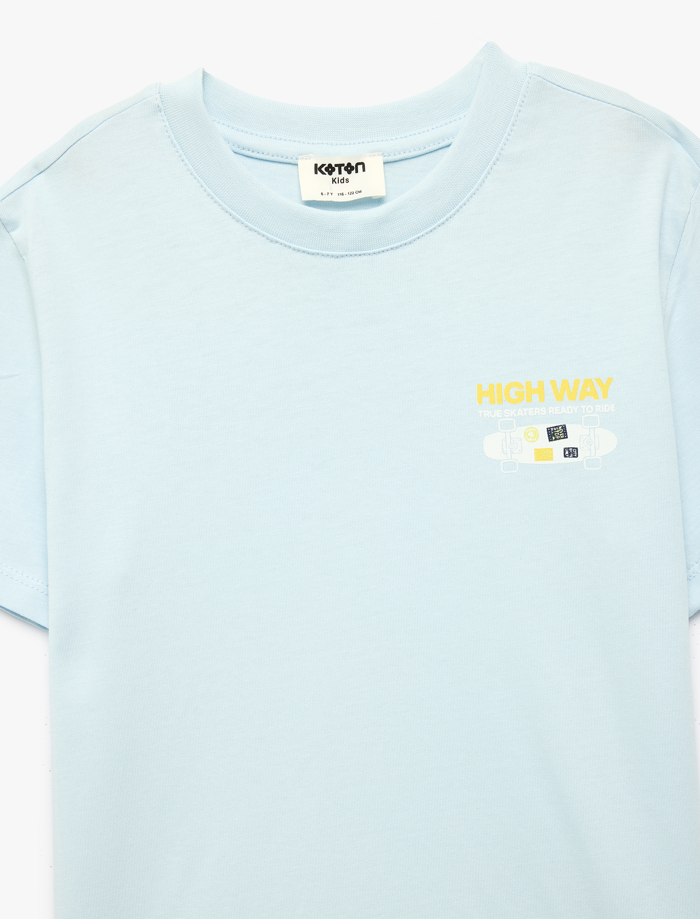  Erkek Çocuk Pamuklu Kısa Kollu Bisiklet Yaka Kaykay Temalı Arkası Baskılı Tişört