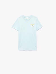 Pamuklu Kısa Kollu Bisiklet Yaka Kaykay Temalı Arkası Baskılı Tişört