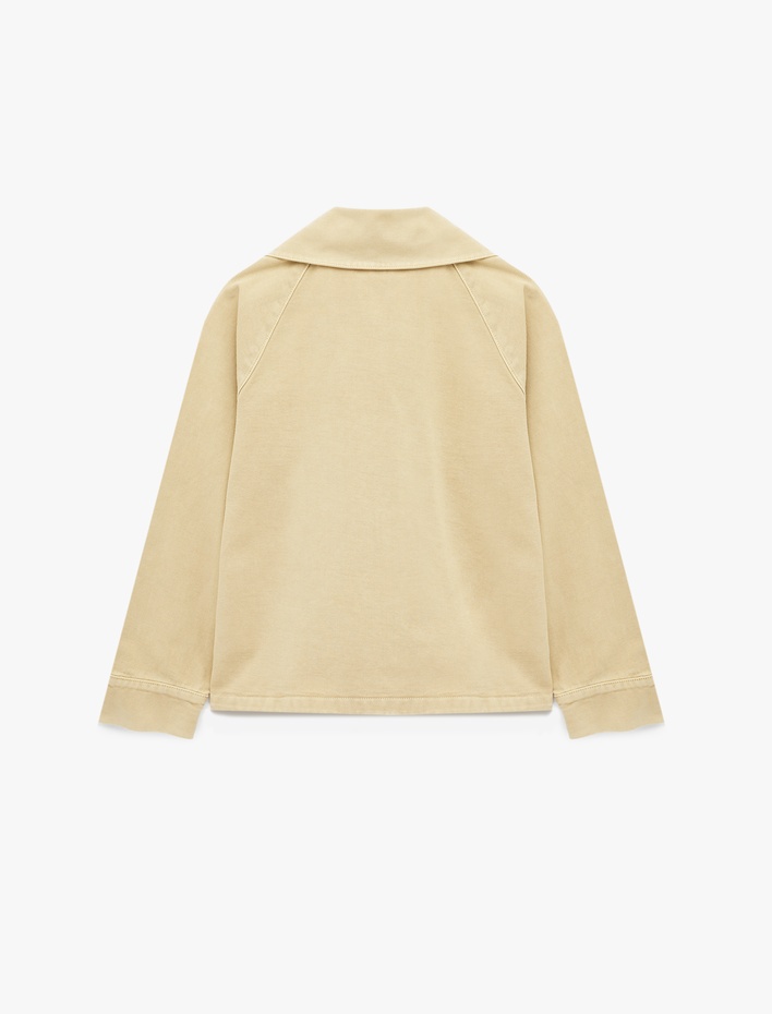  Klasik Yaka Fermuarlı Cep Detaylı Pamuklu Denim Ceket