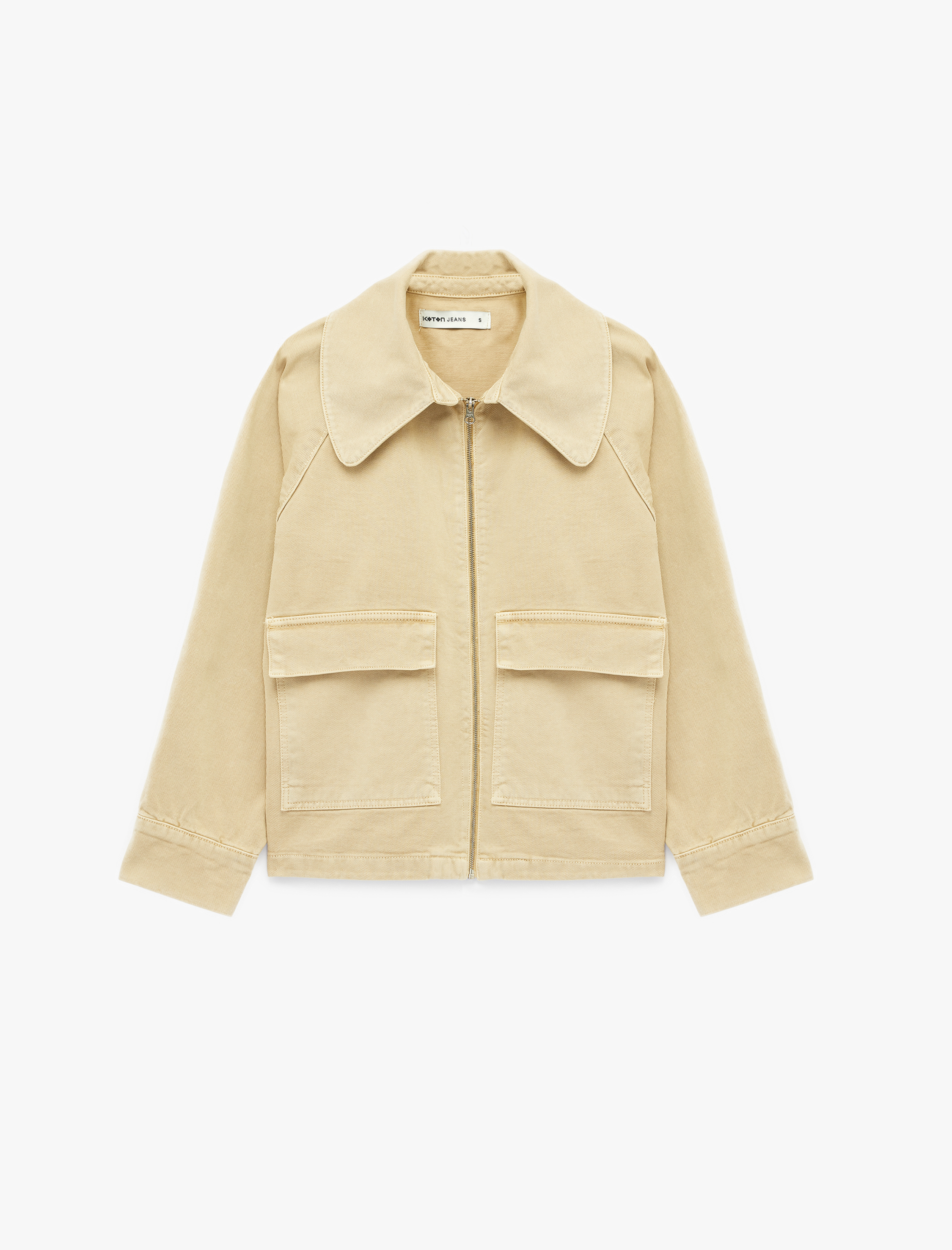   Klasik Yaka Fermuarlı Cep Detaylı Pamuklu Denim Ceket