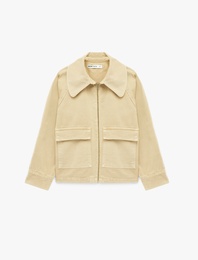 Klasik Yaka Fermuarlı Cep Detaylı Pamuklu Denim Ceket