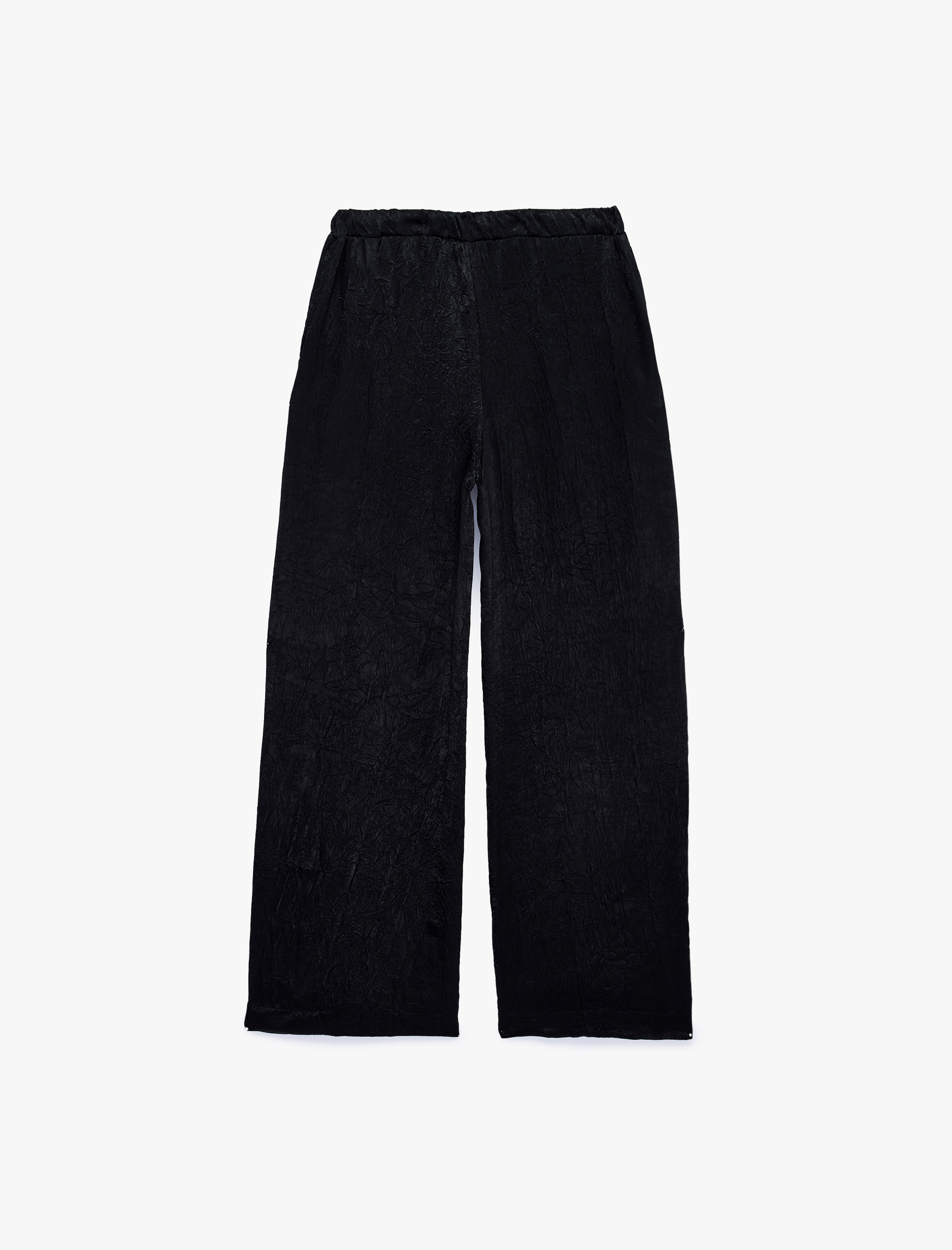   Bağcıklı Yüksek Bel Cep Detaylı Geniş Paça Saten Pantolon