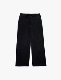 Bağcıklı Yüksek Bel Cep Detaylı Geniş Paça Saten Pantolon