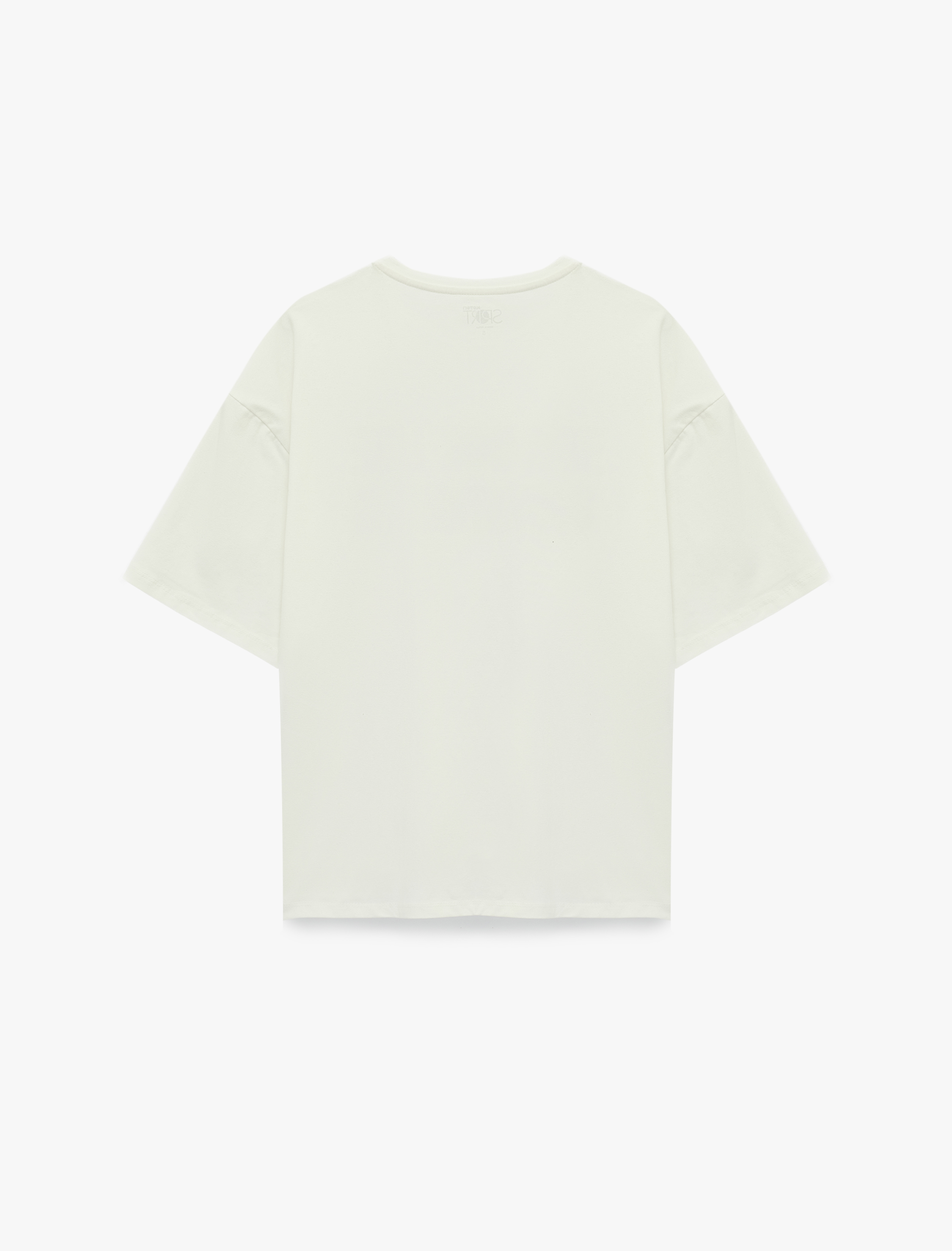   Pamuklu Yarım Kollu Bisiklet Yaka Baskılı Yırtmaçlı Oversize Spor Tişört